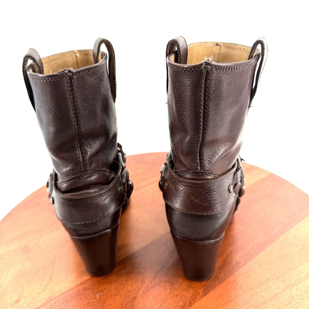 Frye Harness 4001 Ankle Boots Dark Brown Leather Moto Biker Resoled Women 6B - Picture 7 of 14